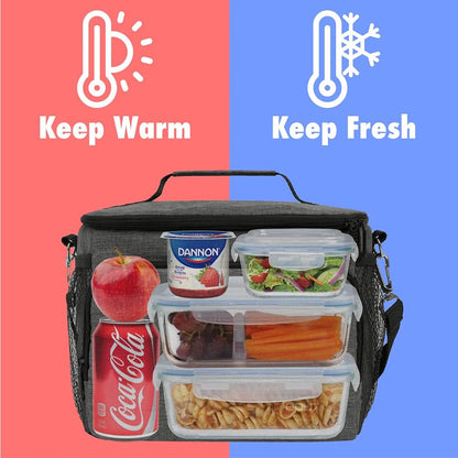 opux Insulated Lunch Bag for Men Women, Large Dual Compartment Cooler Bag, Soft Two Deck Lunch Box for Work School Picnic, Leakproof Lunch Tote with Shoulder Strap for Kid Adult (Purple, Double Deck)