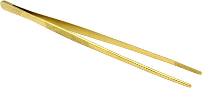 O'Creme 12 Inch Stainless Steel Precision Kitchen Culinary Tweezer Tongs (12" Curved, Rose Gold)