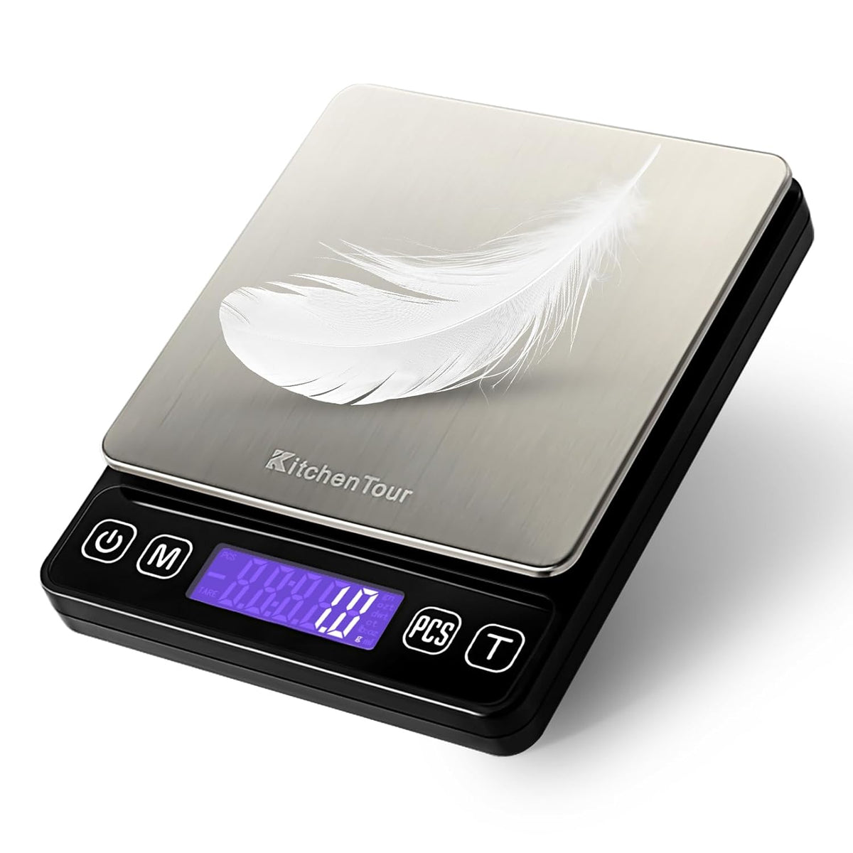KitchenTour Mini Gram Scale for Coffee, Jewelry and Small Items, 500g x 0.01g Digital Pocket Scale with Tare, 6 Units, Back-Lit LCD, 2 Trays, Black