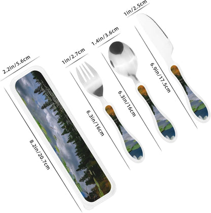 3-Piece Kids Silverware Set With Storage Case, Stainless Steel Reusable Children Safe Knife Spoon Fork Set Blue Active Girl Running Sunset Children Flatware Set For Kids Lunch Box - Colors B