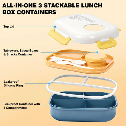Lunch Bento Box Set - 3 Compartment Containers for Kids and Adults,lunch box for women with Thermo Lunch Bag, Leak-Proof and BPA-Free - Built-in Utensil Set,Sauce - Dishwasher Safe-Claret