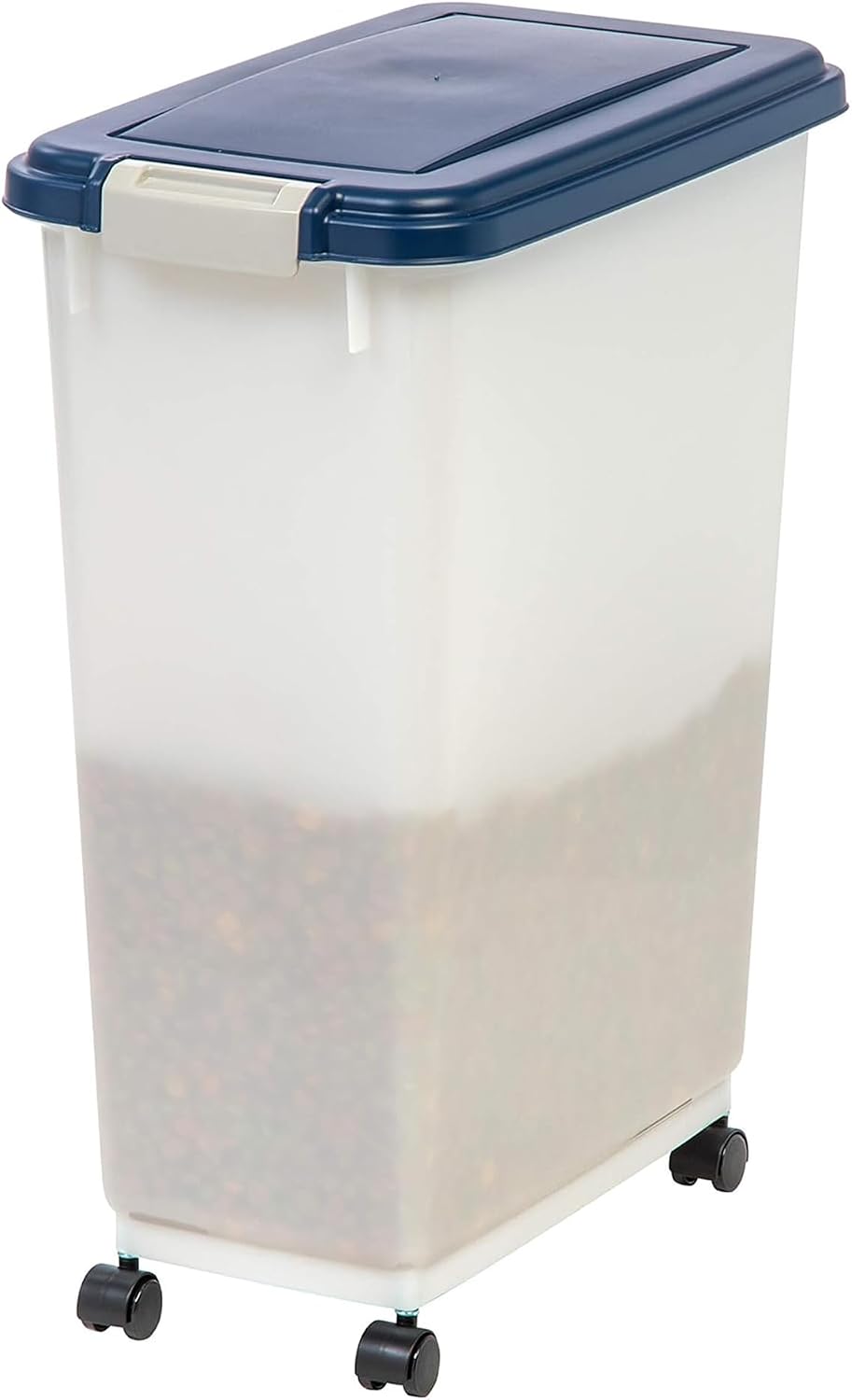 IRIS USA Dog Food Storage Container, 2 Pack, Up to 30 lbs Each, Airtight Seal for Freshness, Wheels for Rolling, Easy One Hand Opening, Made in USA, BPA Free, Clear/Black