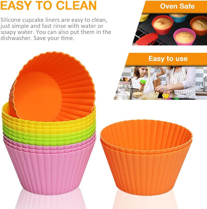 Extra Large Silicone Cupcake Muffin Cups 12 Pack, 3.54 Inch Muffin Liners, Reusable Jumbo Silicone Baking Cups Easy to Clean, Great for Cupcake, Mousse(Multicolor)