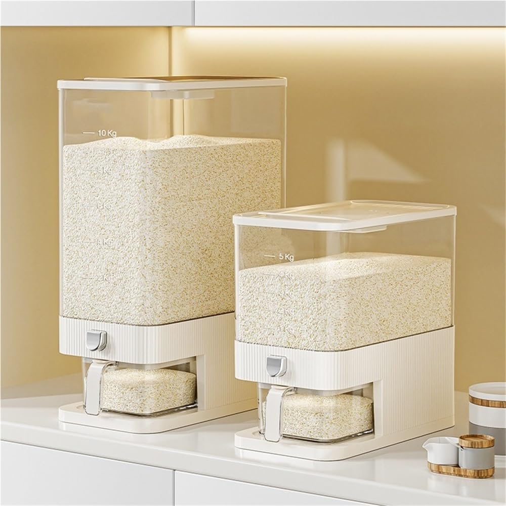 22 lbs Large Capacity Rice Dispenser with Airtight Lid, Multipurpose Rice Storage Container Measuring Cup for Kitchen, Rice, Soybean Corn(Purple)