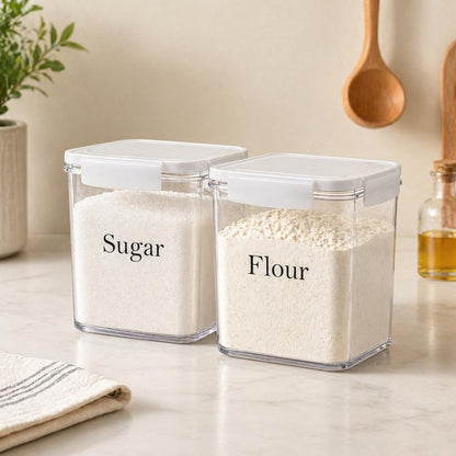 Set of 2 Large Food Storage Jars 4L - Airtight Containers with Lids, White with Free Spoon - Kitchen Canisters for Sugar,Flour,Coffee,Pantry Organization-S