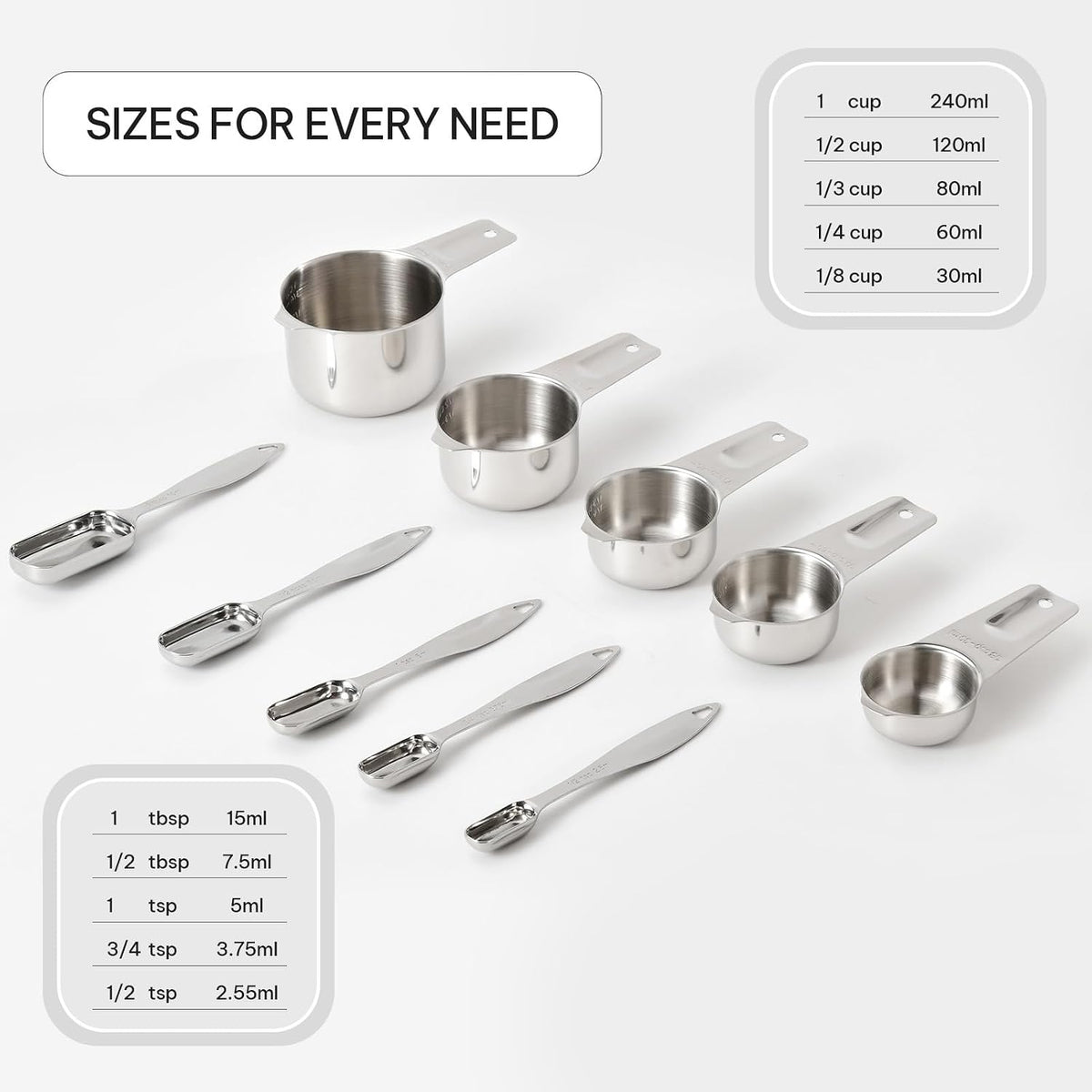 FANGSUN Stainless Steel Measuring Spoons, Narrow Design