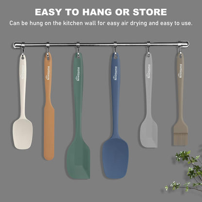 NileHome Silicone Spatula Set, 6 Pieces Food Grade Kitchen Utensils with Silicone Brush Heat Resistant Up to 600°F Dishwasher Safe BPA-Free Rubber Spatula for Scraping, Baking, Cooking, Mixing-Black