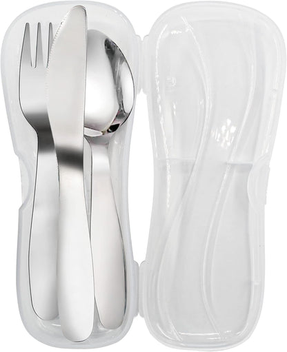 VANRA 2 Pieces Children Fork Spoon Set with Travel Case for Lunch Box, 18/8 Stainless Steel Kids Silverware Flatware Set Kids Utensil Set for School, 5.9in (Fork Spoon)