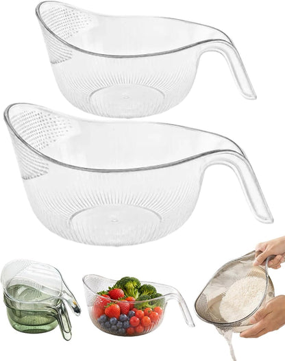 Multipurpose Rice Washing Bowl Strainer with Handle，Transparent：Small+Large