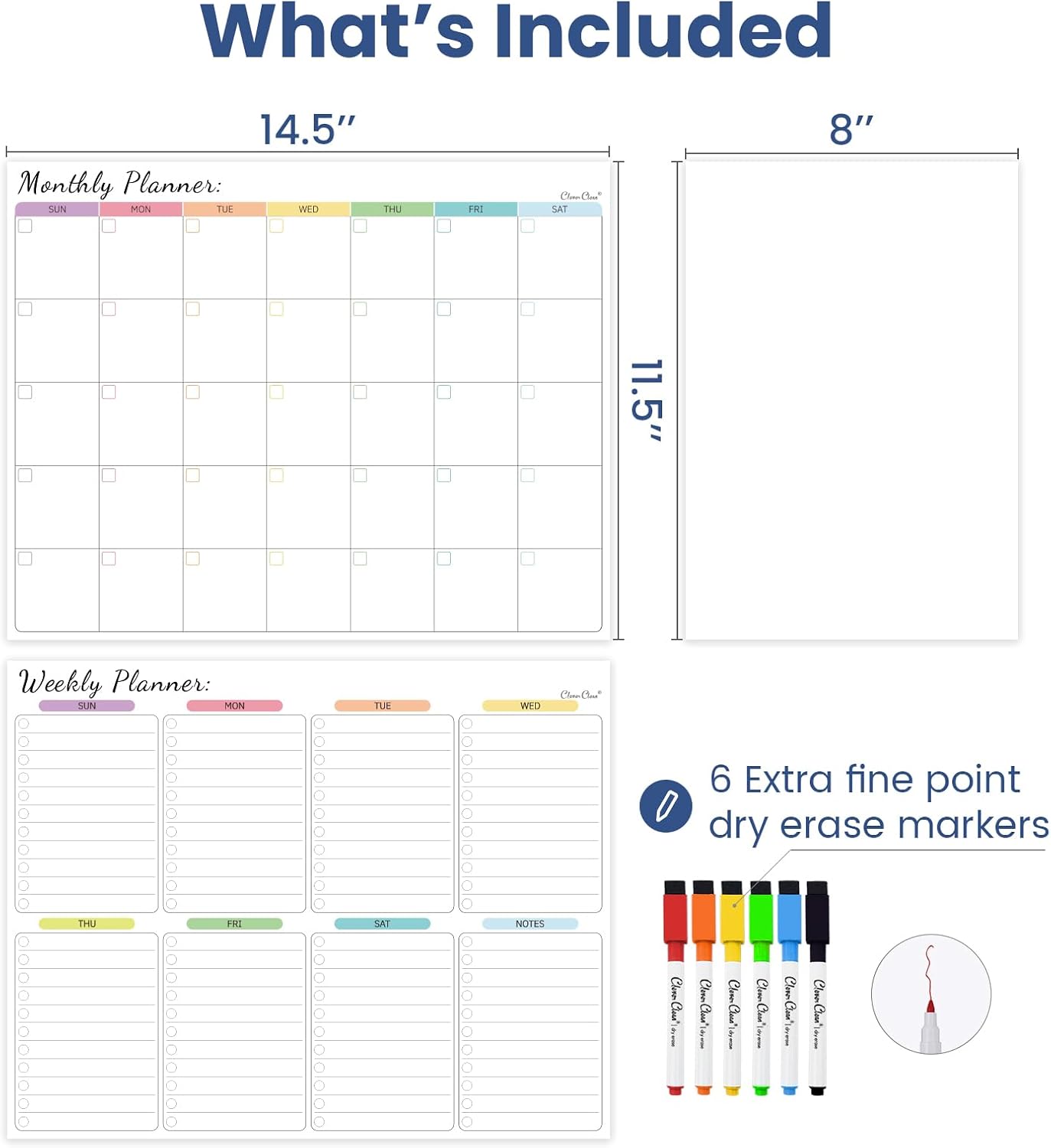 Non-Magnetic Dry Erase List for Fridge - Reusable 8"x11.5" List and Weekly Planning Board Stick to Most Smooth Surfaces - 3 Dry Erase Markers Included