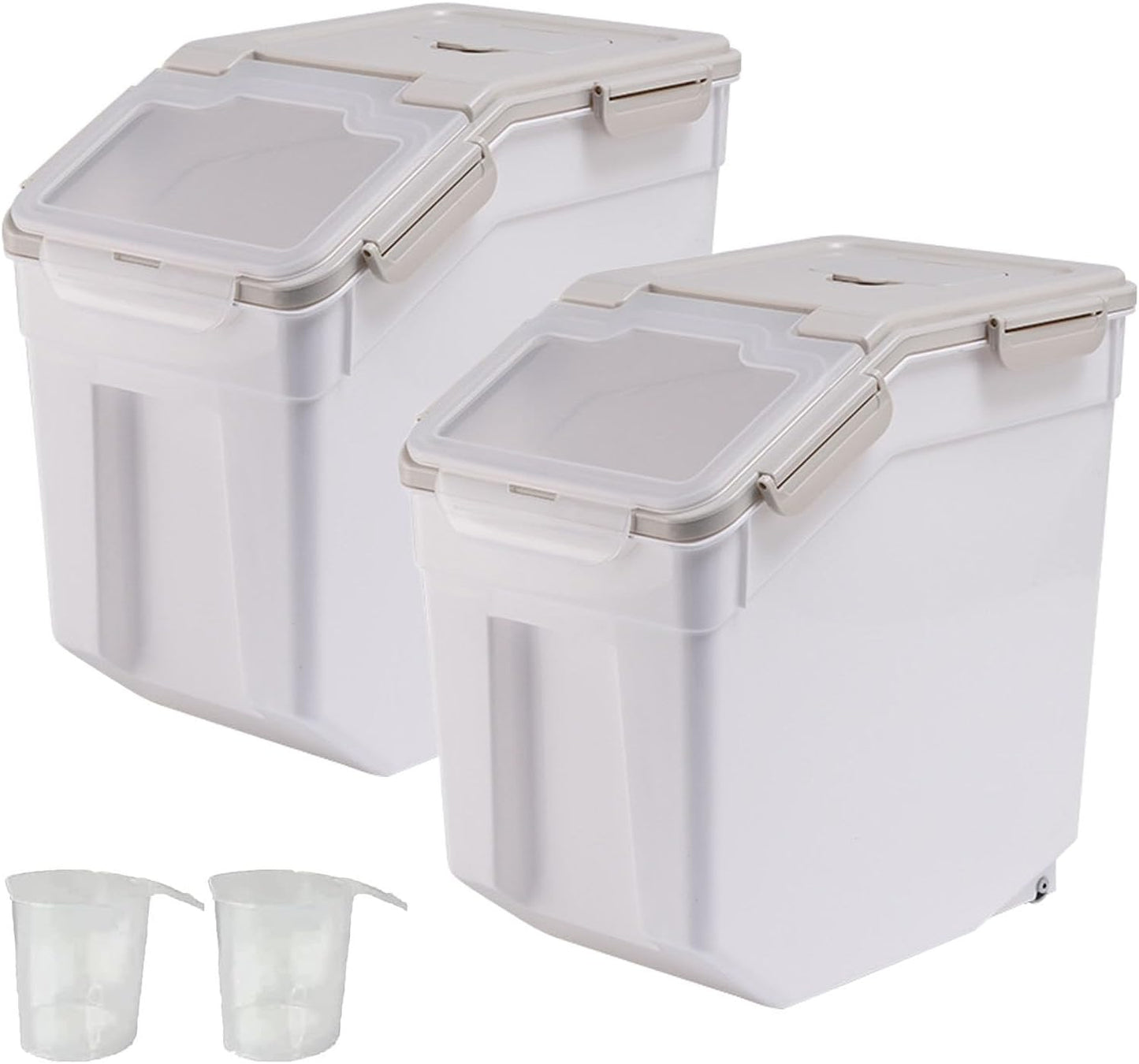 Large Flour Storage Container Bin 25lb, 2Pack Airtight Rice Storage Containers with Measuring Cup&Scoop, BPA Free with Wheels Seal Locking Lid for Flour, Rice, Grain (50LBS Total, Blue)