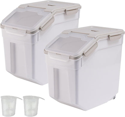 Large Flour Storage Container Bin 25lb, 2Pack Airtight Rice Storage Containers with Measuring Cup&Scoop, BPA Free with Wheels Seal Locking Lid for Flour, Rice, Grain (50LBS Total, Blue)