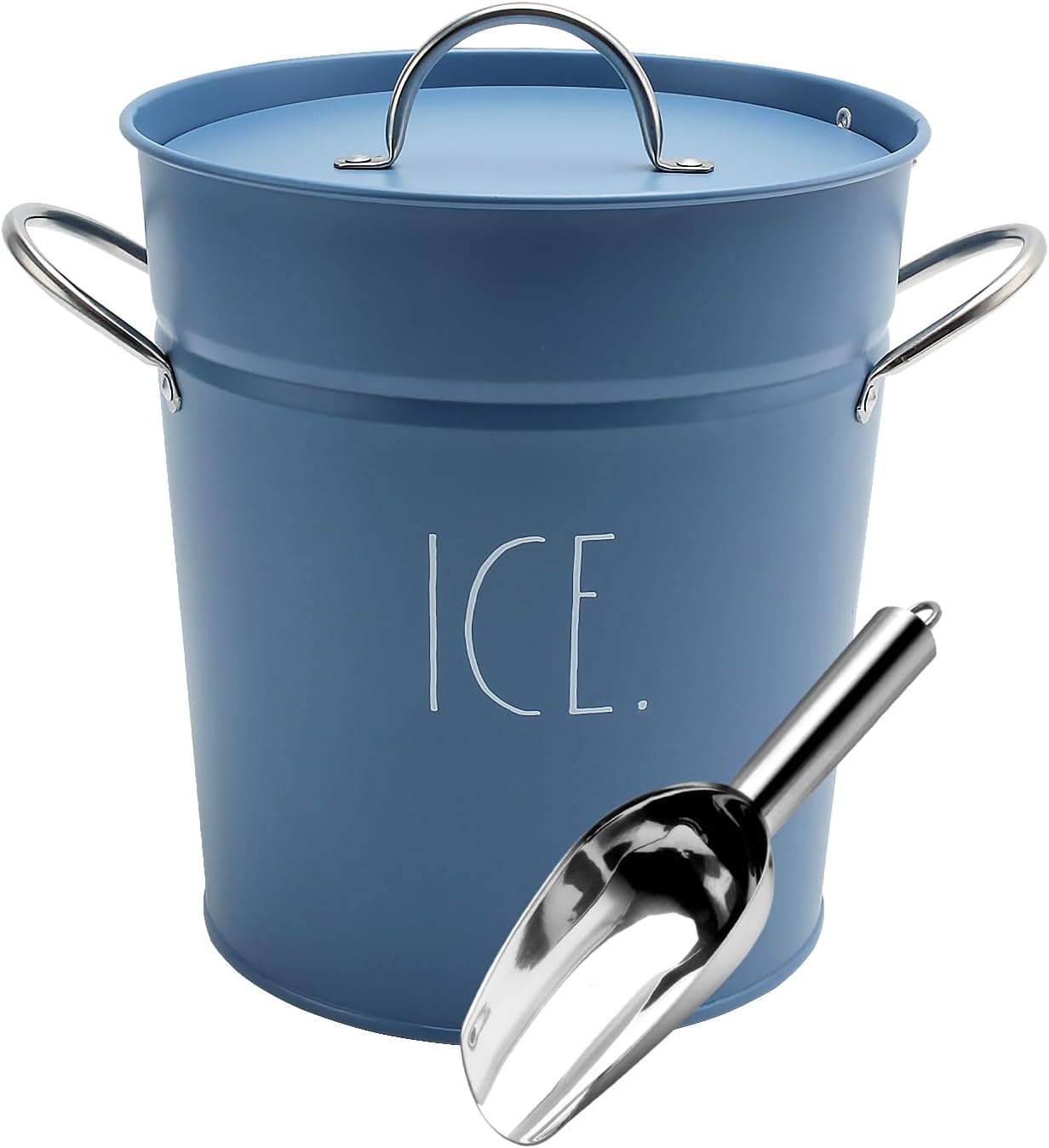 Rae Dunn Ice Bucket with Scoop - Stainless Steel Bucket with Handle, Lid and Ice Scooper - 4 Qt. Storage Bin for Ice Cubes for Bars, Parties, Backyard Barbeques, Picnics, and Camping (Black)