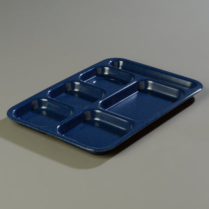 Carlisle FoodService Products Melamine Lunch Tray with 4 Compartments, Right Handed Cafeteria Tray with Divided Compartments for Food, 10" x 9.75", Dark Blue
