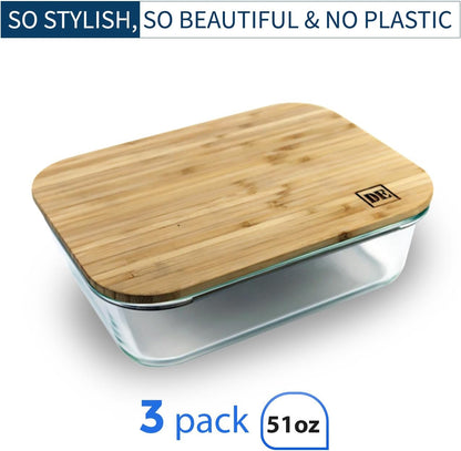 Glass Food Storage Containers with Bamboo Lids (4-Pack, 36oz) Airtight, Leakproof, BPA-Free Borosilicate Glass Meal Prep Containers – Eco-Friendly, Oven/Microwave/Freezer Safe-Plastic-Free & Reusable