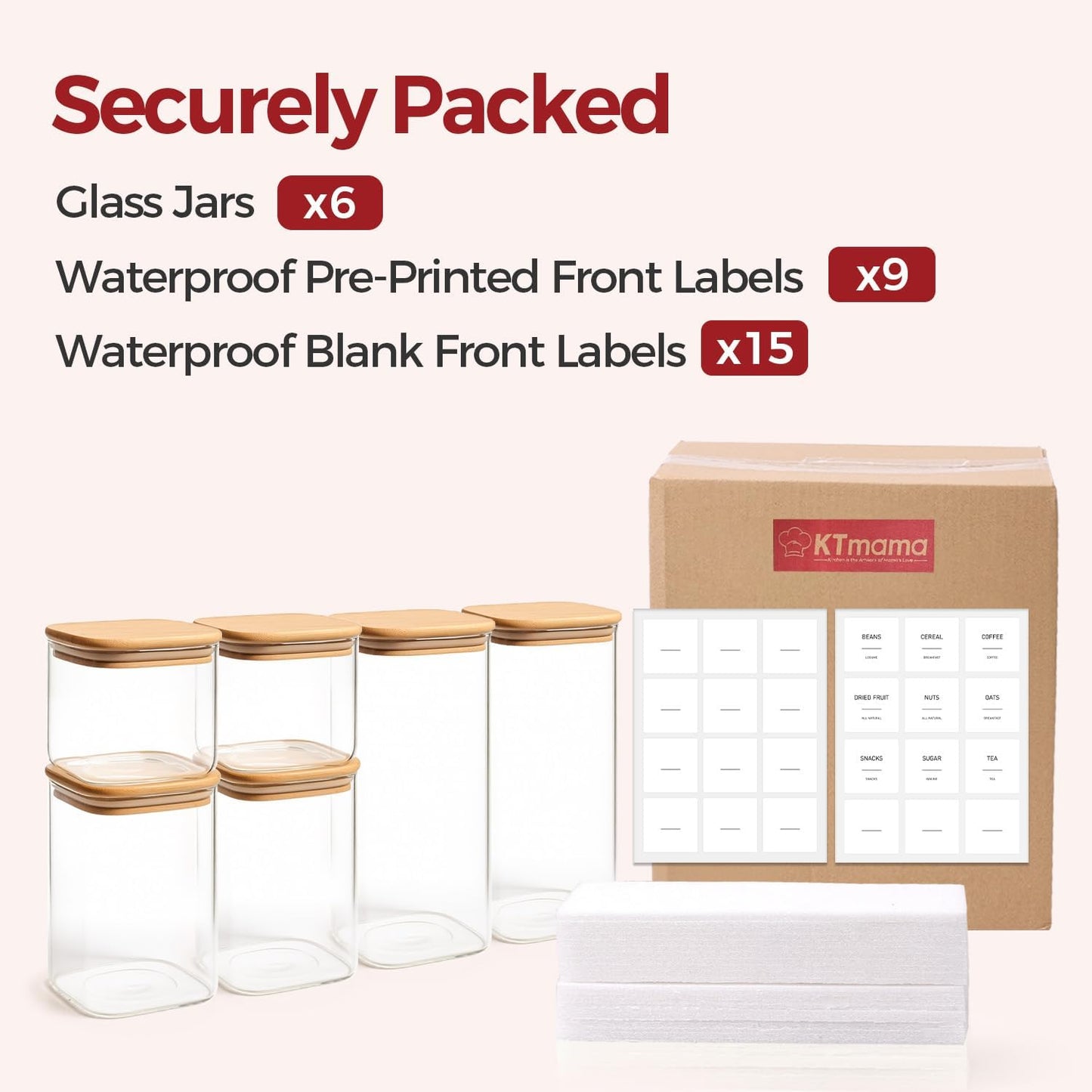 2-Pack 1 Gallon Square Glass Flour and Sugar Containers with Lids, Large Airtight Pantry Jars for Baking - Glass Canisters with Scoops & Labels for Bulk Food