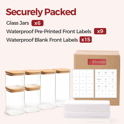 2-Pack 1 Gallon Square Glass Flour and Sugar Containers with Lids, Large Airtight Pantry Jars for Baking - Glass Canisters with Scoops & Labels for Bulk Food