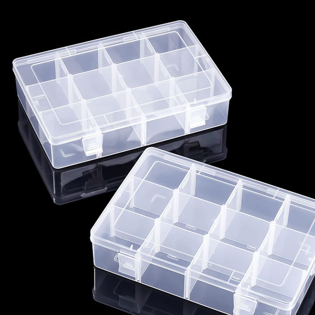 2 Pcs 8 Grids Clear Organizer Box Plastic Storage Container with Adjustable Dividers for Electronics Jewelry Beads Art DIY Crafts Fishing Small Parts