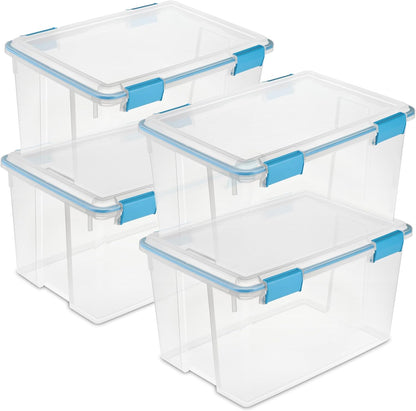 Sterilite 80 Qt Gasket Box, Stackable Storage Bin with Latching Lid and Tight Seal, Plastic Container to Organize Basement, Clear Base and Lid, 1-Pack