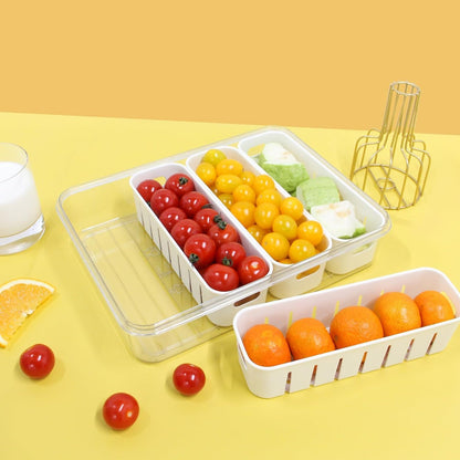 Divided Serving Tray with Lid, Snackle Box Container with Compartments, Snack Container with Handle, Veggie Tray, Fridge Fruit Storage - Keeping Fresh, Great for Party Entertaining Picnic