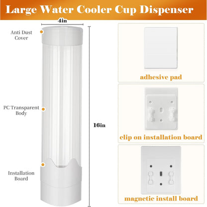 Upgraded Cup Dispenser, Wall Mount Pull Type Water Cooler Cup Holder for 9oz - 12oz Disposable Paper Plastic Cups for Home Office, with Magnetic Mounting Plate (Black)