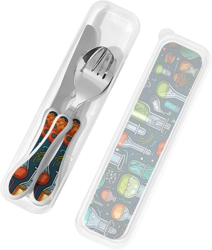 3-Piece Kids Silverware Set With Storage Case, Stainless Steel Reusable Children Safe Knife Spoon Fork Set Blue Active Girl Running Sunset Children Flatware Set For Kids Lunch Box - Colors B