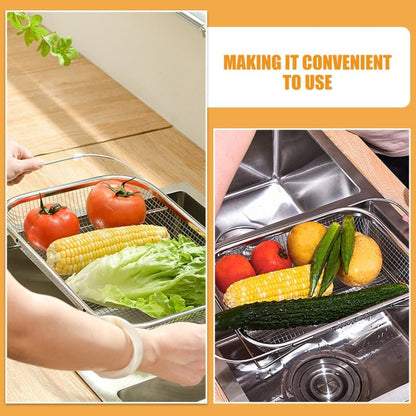 Kichvoe Retractable Sink Drain Basket Extendable Stainless Steel Kitchen Strainer Large Capacity Reusable Food and Vegetable Drainer with Quick Drainage for Home Kitchen