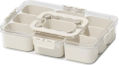 Divided Serving Tray with Lid and Handle - 9 Compartment Snack Box Container Portable Storage Organizer Container for Fruit, Candy, Veggie, Nuts, Spices& Snacks, Perfect for Party, Travel& Picnic