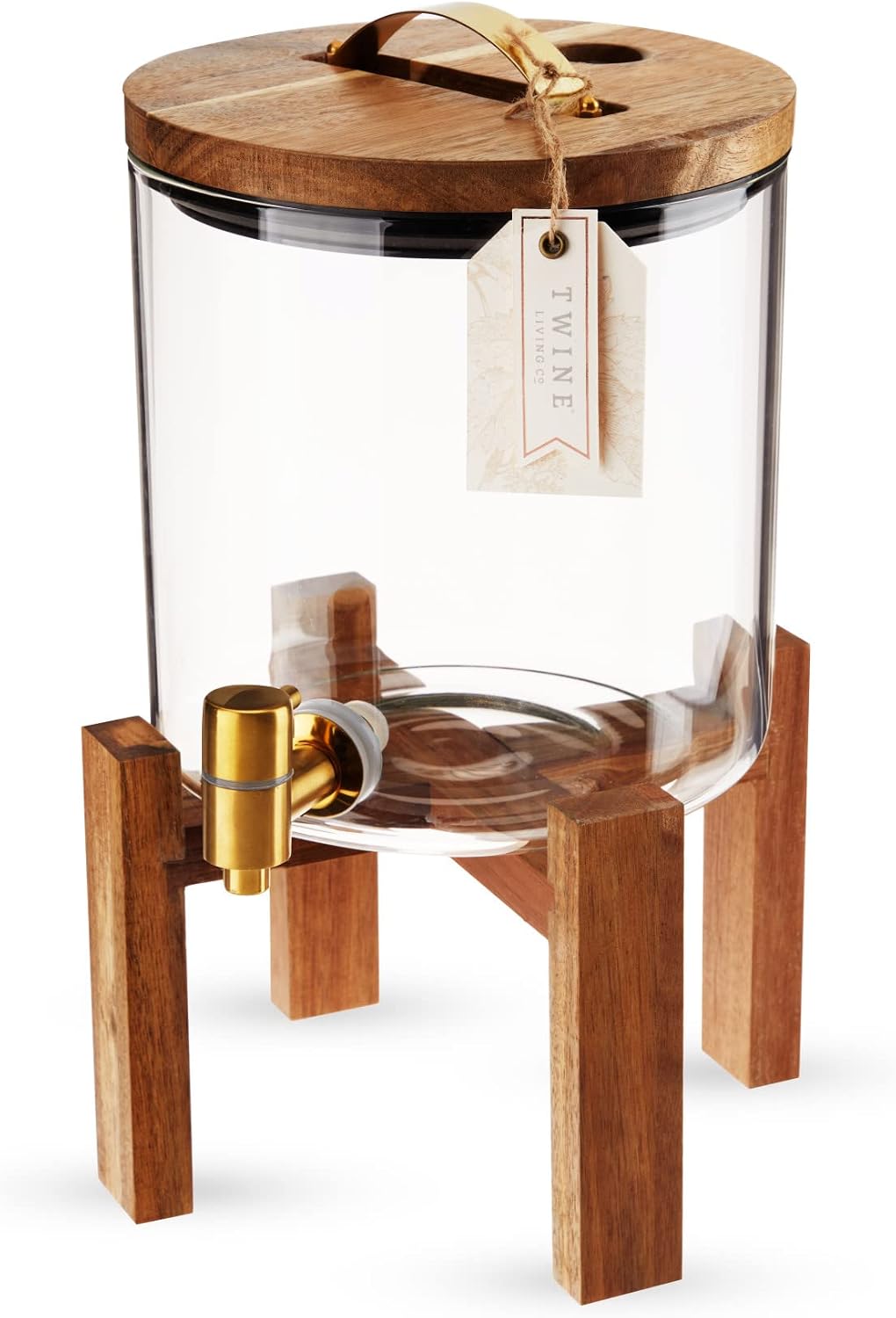 Twine Outdoor Double Drink Dispenser, Beverage Spigot Dispenser, Cocktail Dispenser for Parties with Collapsible Wood Drink Stand, Stackable Dispenser Set of 1