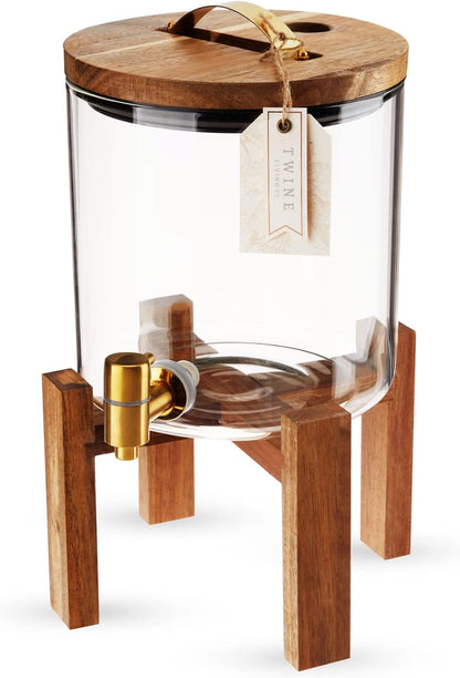 Twine Outdoor Double Drink Dispenser, Beverage Spigot Dispenser, Cocktail Dispenser for Parties with Collapsible Wood Drink Stand, Stackable Dispenser Set of 1