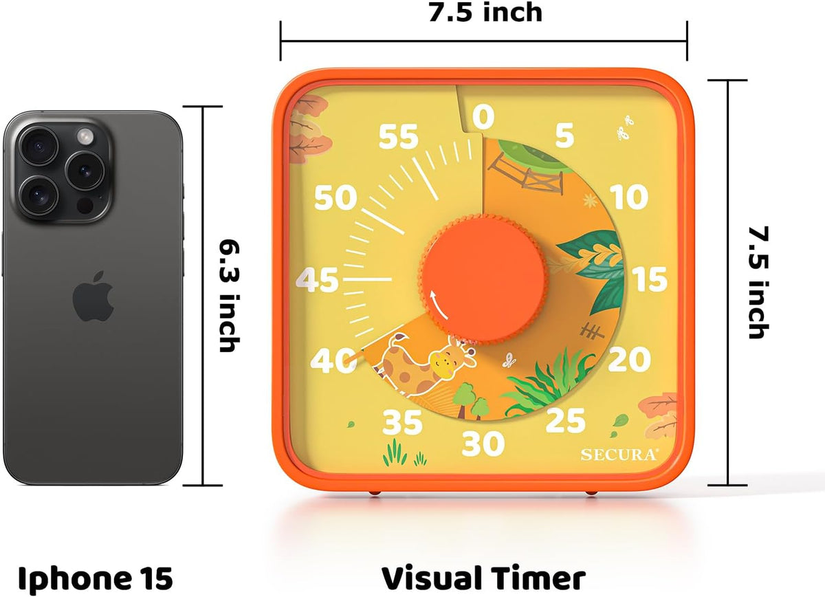 Secura 60-Minute Visual Countdown Timer, 7.5-Inch Oversize Classroom Visual Timer for Kids and Adults, Durable Mechanical Kitchen Timer Clock with Magnetic Backing (Blue)