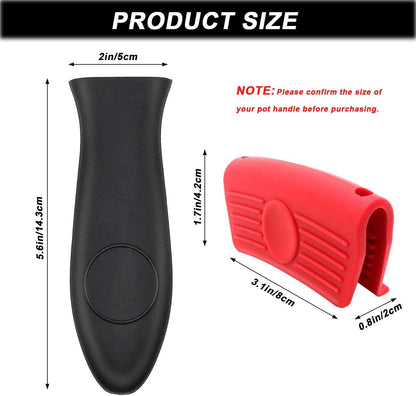 4 Pieces Non-Slip Silicone Hot Handle Holder and Assist Grips, Potholder for Cast Iron Skillets, Heat Resistant Handle Cover Sleeve for Frying Pans, Casserole, Cookware Handles (Black, Red)