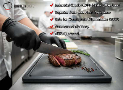 Thirteen Chefs 18x12 White Cutting Board with Groove, 1/2" Thick Plastic