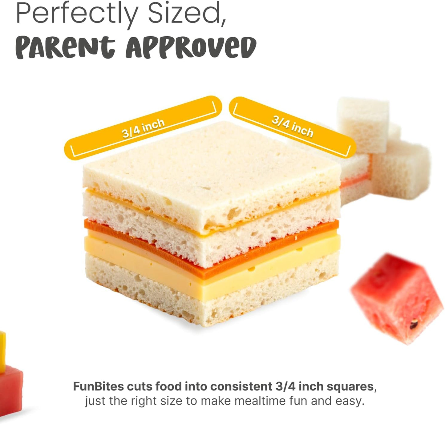 FUNBITES Crustless Sandwich Cutter for Kids Lunch, Uncrustable Sandwich Cutter (6-piece set), Bite-Size Food Cutter for Toddlers, Bento Box Accessories, Dishwasher Safe, Squares/Hearts/Triangles 3pk