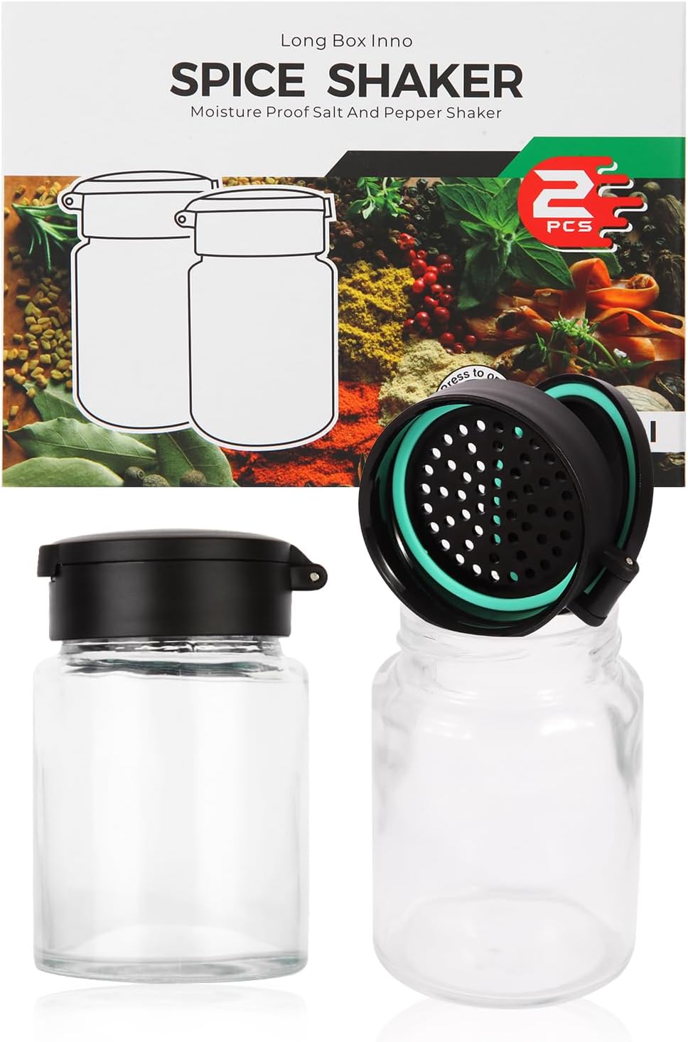 Glass Salt and Pepper Shakers Set of 2, Moisture Proof Salt Shakers for Kitchen Countertop, Clear Salt Pepper Shaker Set, Small Mason Jar Salt & Pepper Shaker with Lid