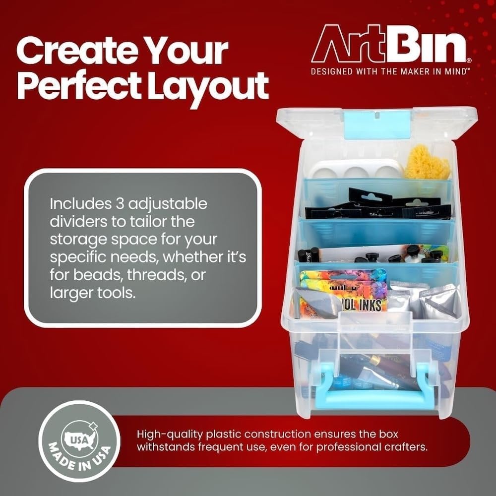 ArtBin Semi Satchel Portable Craft Organizer with 3 Dividers - Clear Plastic Storage Case for Art & Craft Supplies