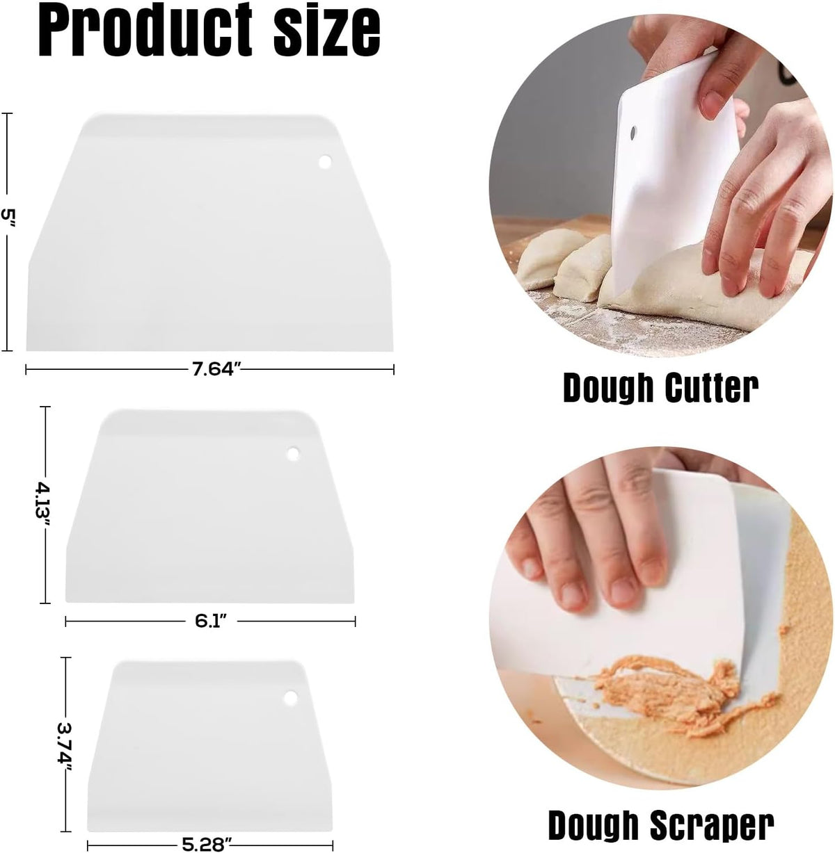Plastic Cake Scrapers and Smoother DIY Tools for Bread White, 3 Pcs