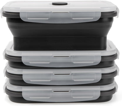Collapsible Silicone Food Storage Containers Set with Lid & Air Vent,Foldable Lunch Containers(4PCS,Blue,27oz)