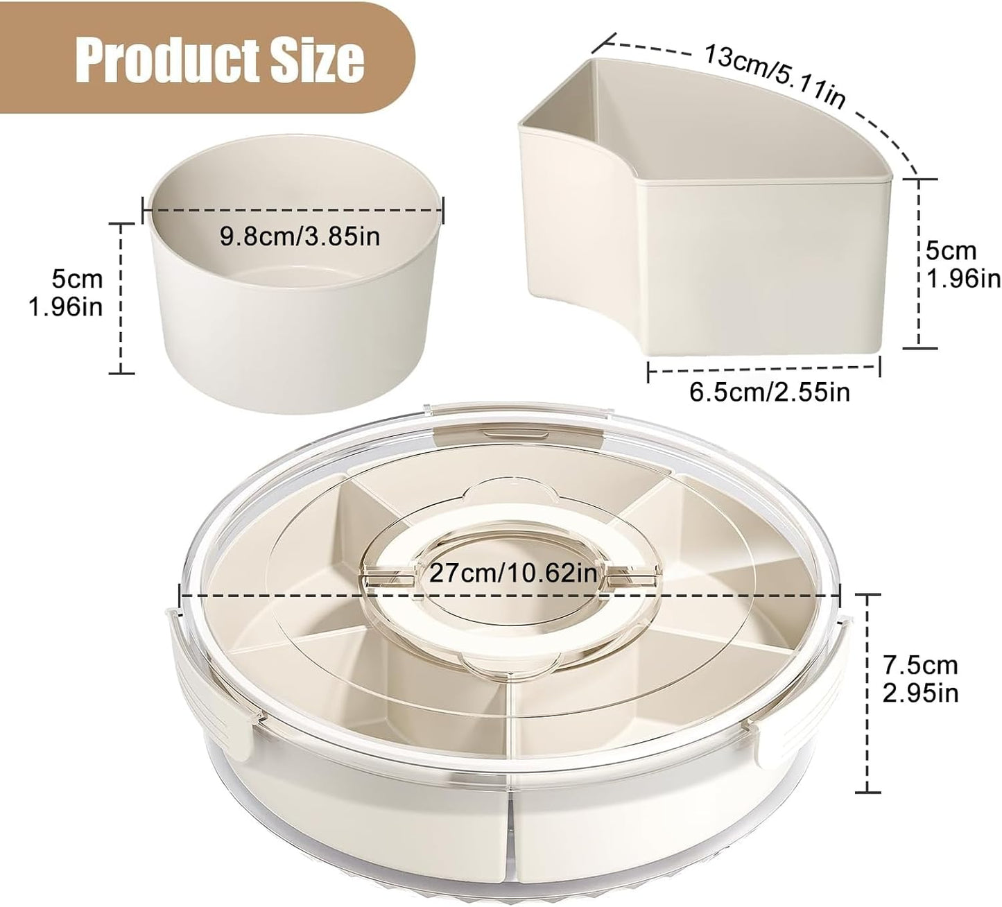 KEEPOW Divided Serving Tray with Lid and Handle - Portable Snackle Box Charcuterie Container, Clear Snack Platter Organizer for Fruits, Candy, Nuts, Snacks - Ideal for Party, Travel & Picnics
