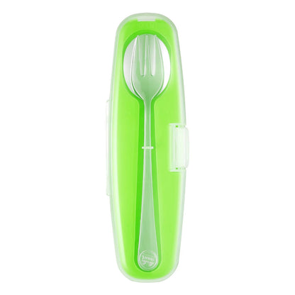 Innobaby Din Din Smart Stainless Steel Spoon and Fork with Carrying Case. Utensil Set for Kids and Toddlers. BPA Free. Blue.