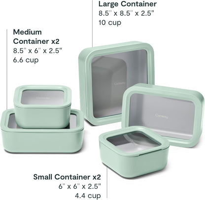 Caraway 13pc Glass Food Storage Container Set - Easy to Store, Non Toxic Lunch Box - with Glass Lids - Includes Storage Organizer - Mist