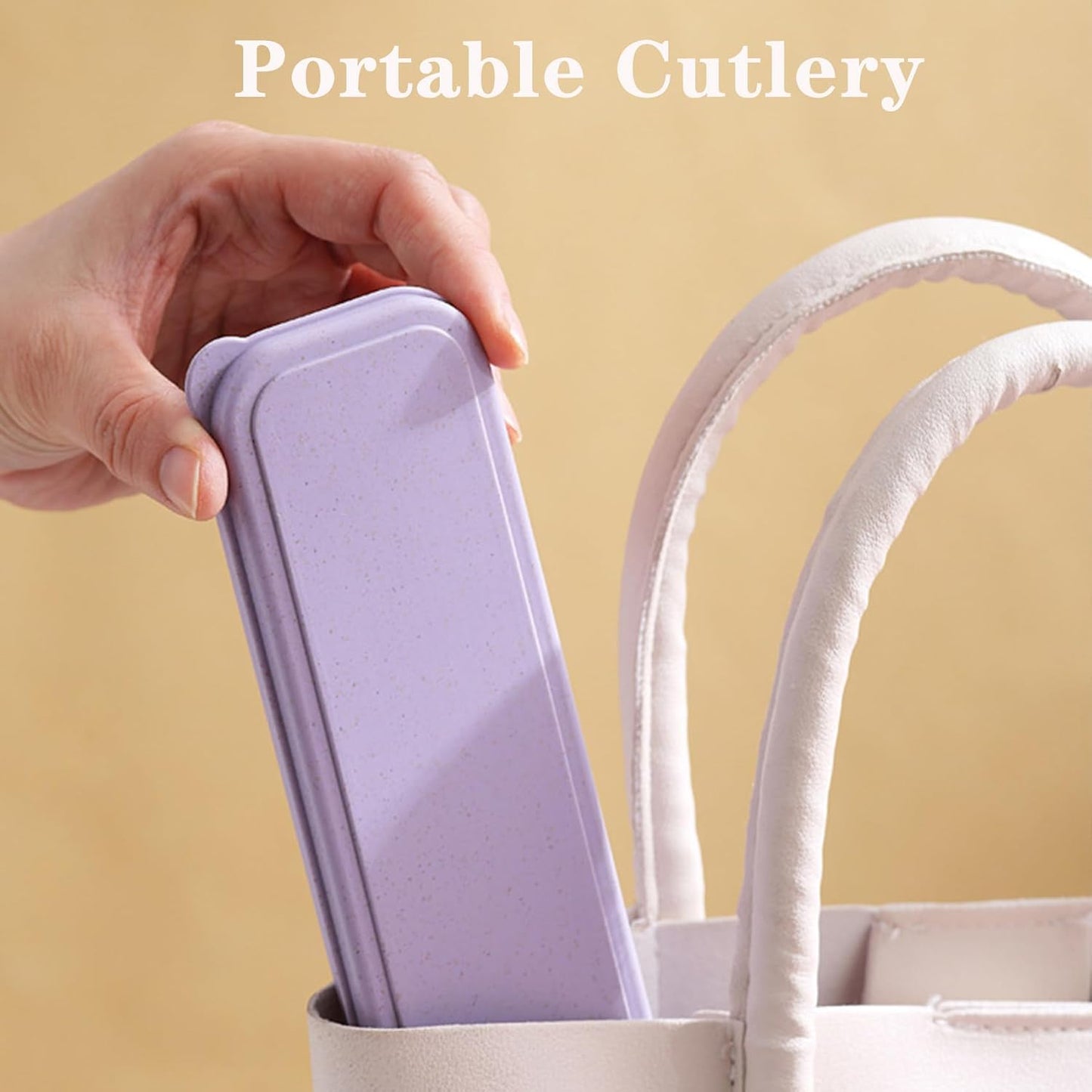 Reusable Travel Utensils with Case, Wheat Straw Portable Plastic Fork Spoons Knife Tableware, Eco-Friendly BPA Free Camping Cutlery for Lunch Box Accessories Work Picnic or Daily Use (Purple)