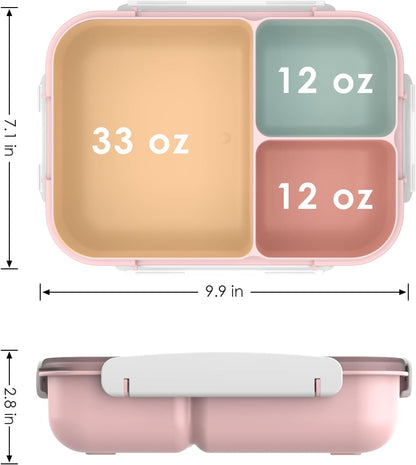 WHALEHOUSE Bento Lunch Box, 1300ML 4 Compartments Meal Prep Container with Utensil, Airtight Food Storage Container with Snap Locking Lids, Microwave/Dishwasher/Freezer Safe, On the Go