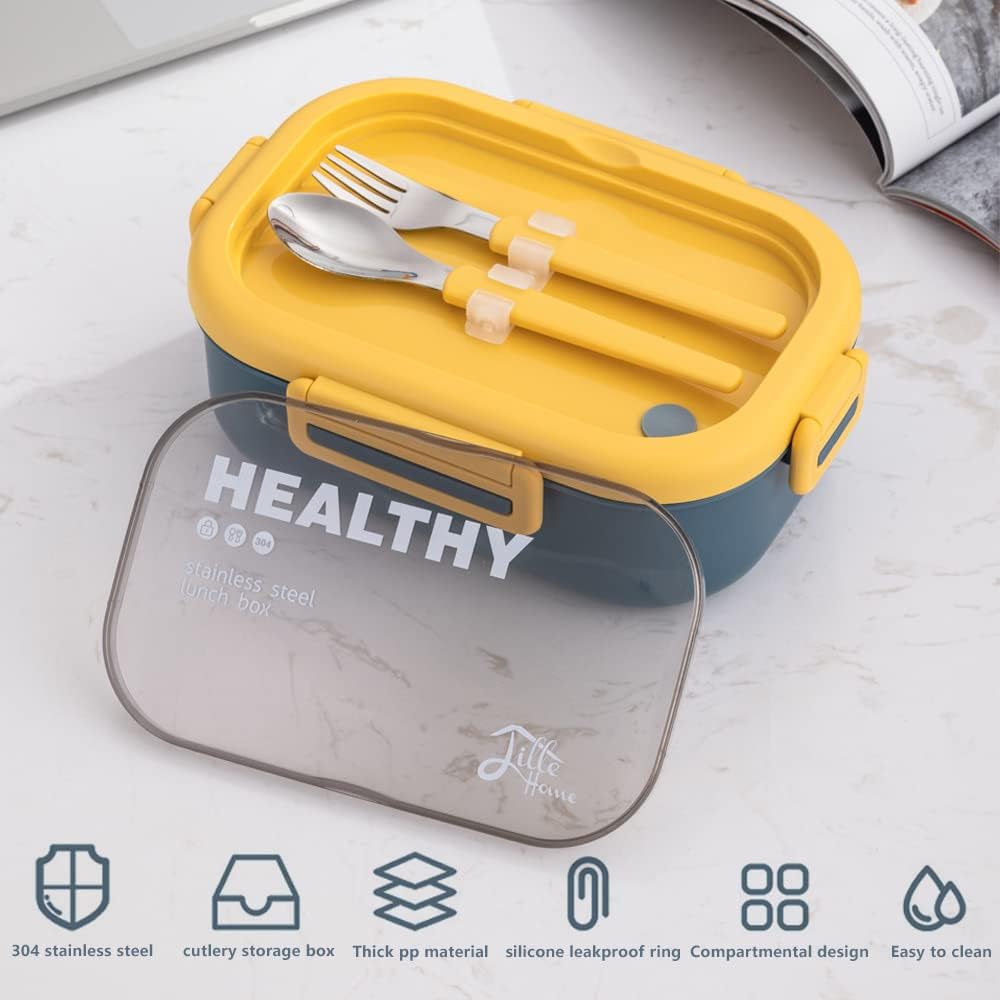 Lille Home 28oz Stainless Steel Leakproof 2-Compartment Bento Lunch Box/Portion Control Food Container with Lunch Bag and Cutlery Set, BPA Free (pink)