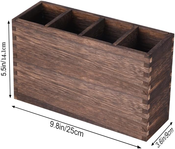 WuGeShop Wood Cutlery Caddy, Kitchen Utensil Organizer with 4 Compartments, Silverware Storage Kitchen Countertop Flatware Organizer