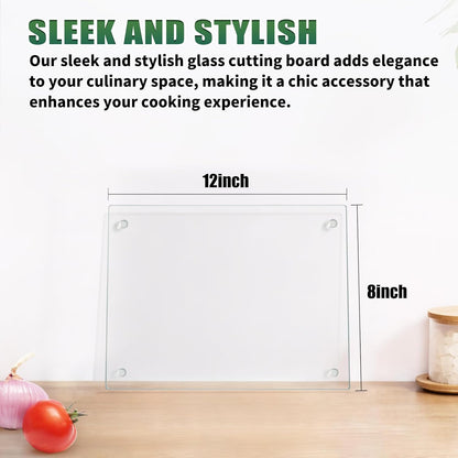 Seelenruhe Tempered Glass Cutting Boards for Kitchen Counter, Clear Cutting Boards for Countertop, Non-Slip, Heat-Resistant, Easy to Clean, Kitchen Decoration, 16x12 & 12x8 2PCS
