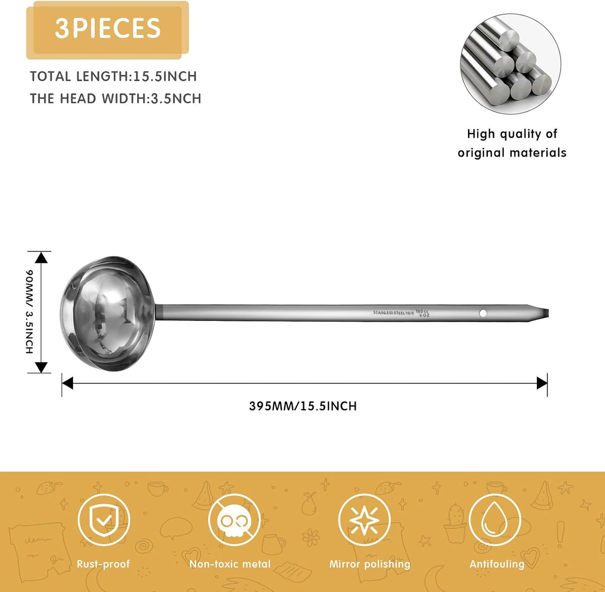 meekoo Stainless Steel Ladles Soup with Long Handle, 6oz