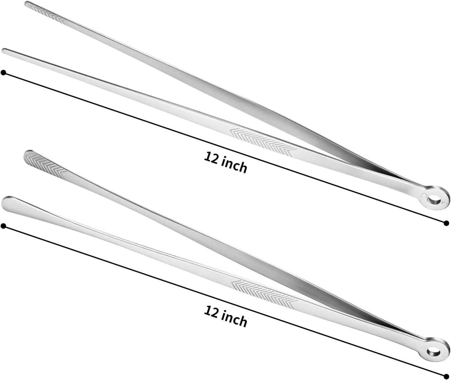 Kirecoo Kitchen Cooking Tongs Tweezers - 2PCS 12" Metal Stainless Steel Tongs for Cooking, Fine Kitchen Utensils, Extra Long Food Chef Tweezers with Precision Serrated Tips for Grill, Serving, Salad