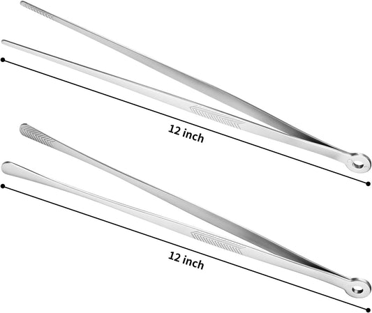 Kirecoo Kitchen Cooking Tongs Tweezers - 2PCS 12" Metal Stainless Steel Tongs for Cooking, Fine Kitchen Utensils, Extra Long Food Chef Tweezers with Precision Serrated Tips for Grill, Serving, Salad