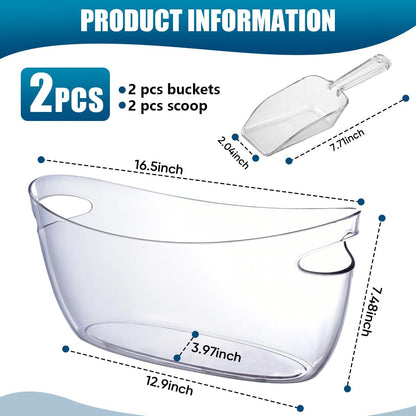 OBTANIM Clear Acrylic Ice Buckets Large Champagne Drink Cooler Storage Ice Tub with Scoops for Beer Cocktails Wine Beverage Home Parties Bar Cooling Supplies